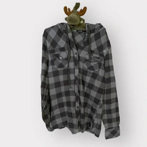 Fox Racing Big Boys Size XL Gray Plaid Hooded Button Up Shirt